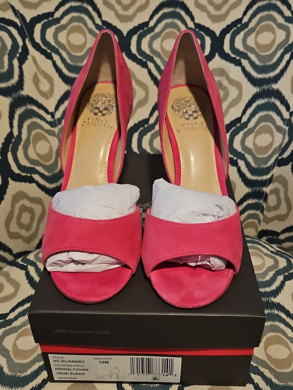 Vince Camuto Open-Toe Heels in Festival Fuchsia Suede